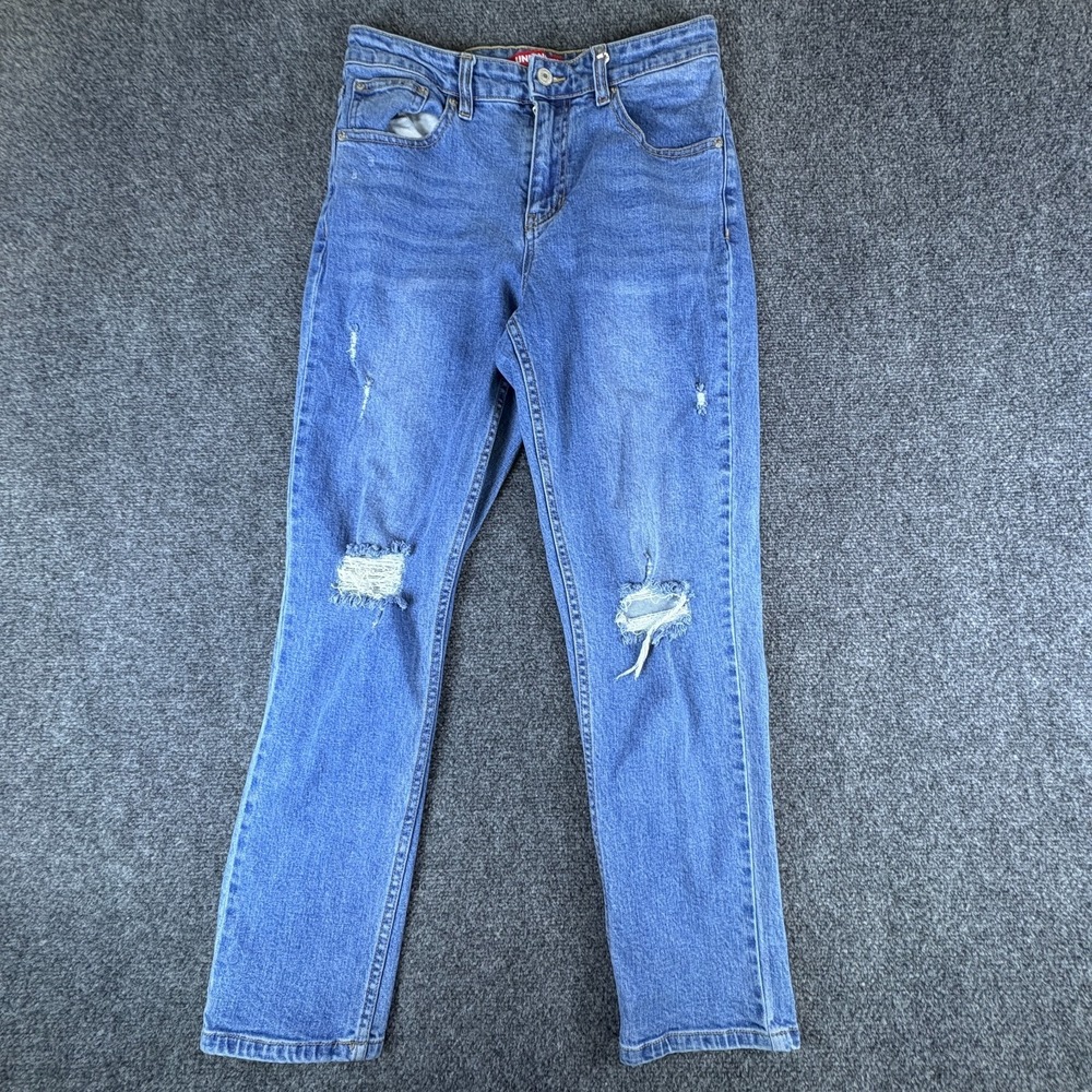 Unionbay Mom Fit Jeans Womens 28x27 Blue Denim Distressed Cotton Straight Leg